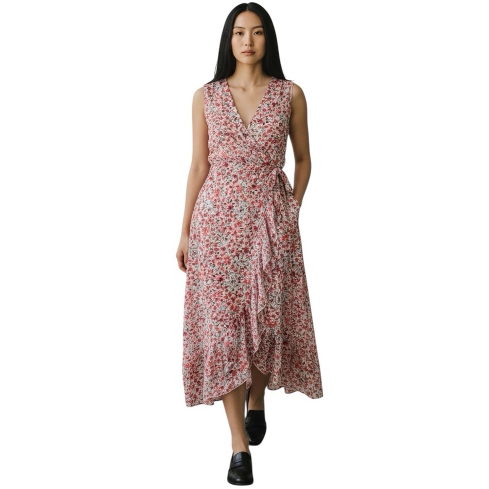 Kate & Lily Floral Wrap High-Low Maxi Dress Pink Blossom Size 12 EUC